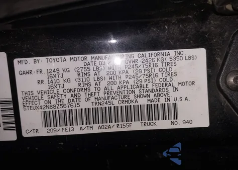 2008 Toyota Tacoma из США, поврежденный, VIN 5TEUX42N88Z567615